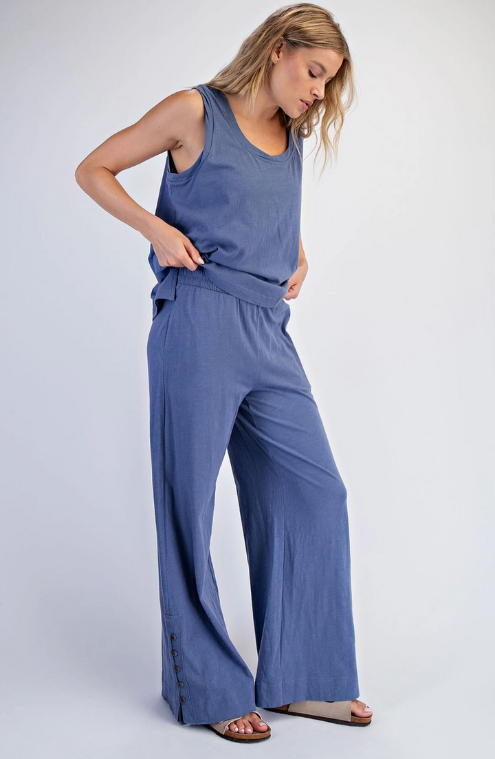 Cotton Slub Laid-Back Chic Set - Denim Blue