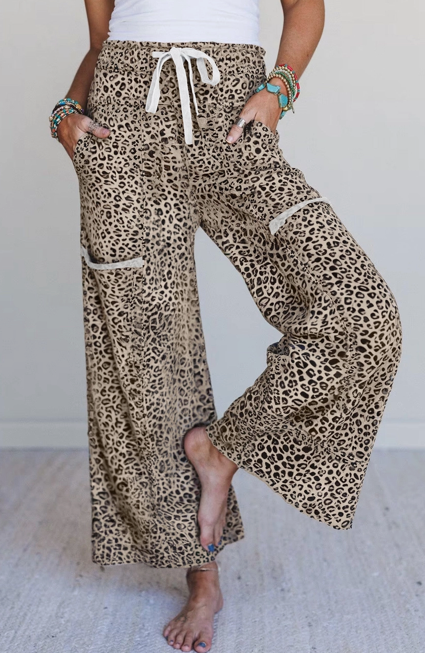 Khaki Animal Print Knit Pants