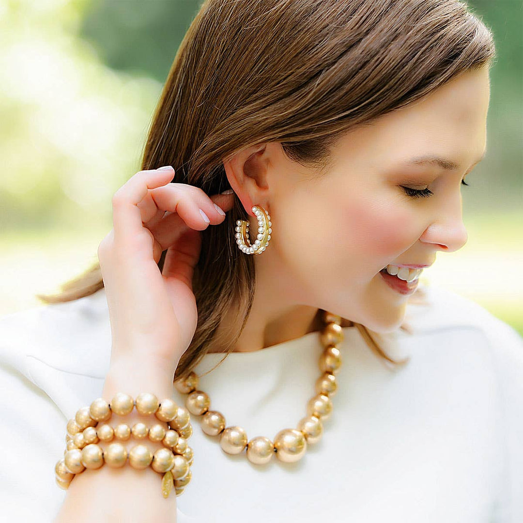 Ashlynn Pearl Studded Hoop Earrings - Ivory